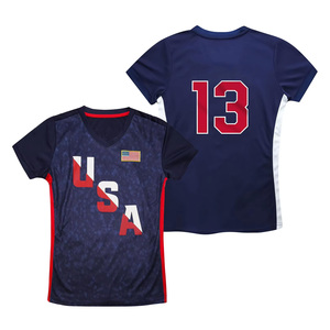 USA Men's V-Neck Volleyball Jersey White Red Black Sublimated Moisture Wicking Athletic Fit Short Sleeve Mesh Apparel - Product Image 6