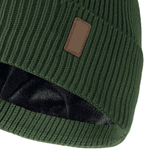 Gorro de Punto Personalizado con Forro de Satén para Hombre y Mujer, Color Verde Oliva y Caqui, Gorro de Invierno con Forro de Seda, Gorro Cálido con Puño - Product Image 5