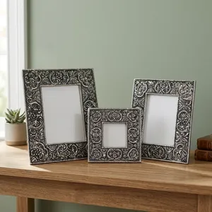 Handmade Metal Embossed Floral Rectangle Photo <b>Frame</b> Set Tabletop Decorative Picture <b>Frame</b> - Product Image 1