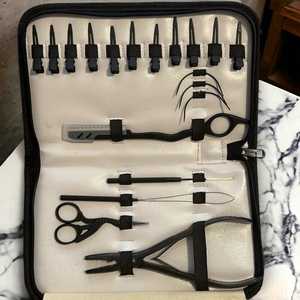 Hair Extensions Tools Kit Gold Pliers Set with Loop <b>Needle</b> <b>Threader</b> Pulling Hook Bead Device Tool Micro Silicone Rings Beads - Product Image 5