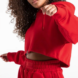 Ensembles de vêtements pour femmes : Sweat-shirts à capuche courts personnalisables avec logo, pantalons de survêtement, sweats à capuche épais vierges, tenues d'automne pour femmes - Product Image 3