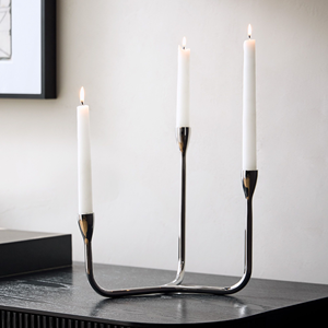 Modern Iron <b>Silver</b> Chrome Finish 3-Arm Taper Candelabra Minimalist Metal Triple Candle Holder Stand Handmade Durable Home Table - Product Image 4