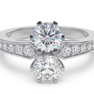 Two Stone Round Brilliant Cut Lab Grown Diamond Vintage Engagement Wedding Anniversary Gift Shoulder Set <b>Ring</b> 0.65 Ct - Product Image 1