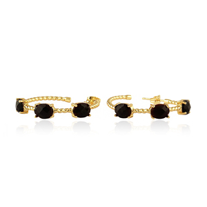 Pendientes de aro con diseño ovalado de ónix negro, cuerda trenzada, latón chapado en oro de 18k, engastados con circonitas, estilo chunky para mujer. - Product Image 1