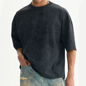 Camiseta de manga corta con estampado craquelado para hombre, cuello redondo, informal, de punto, de algodón, estilo urbano - Product Image 4