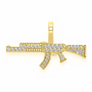 Trendy Hip Hop Rapper's Style 10K <b>Solid</b> <b>Gold</b> Custom Iced Minimalist Sword Gun Natural Diamond <b>Pendants</b> Statement Necklace Charms - Product Image 1