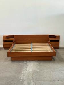 Solid Teak Wooden <b>Bed</b> <b>Frame</b> Minimalist Modern <b>Platform</b> <b>Bed</b> With Side Storage Drawer for Bedroom - Product Image 1