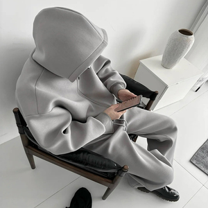 Conjunto Deportivo Unisex Gris con Capucha, Pantalones de Chándal Largos de Color Sólido, Corte Holgado, Informal, para Otoño, con Bolsillos Laterales - Product Image 1
