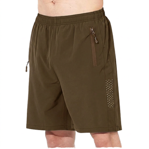 Shorts Bermuda pour homme en vert olive, séchage rapide, avec poches zippées, taille élastique, vêtements de sport décontractés - Product Image 1