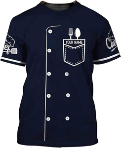 Camiseta de Chef con Nombre Personalizado, Impresión por Sublimación 3D, Manga Corta, Uniforme de Cocina para Restaurante, Venta al Por Mayor, OEM, Multicolor - Product Image 4