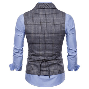 Gilet à capuche réversible pour homme, imperméable, en laine/polyester, veste d'hiver formelle à carreaux, col en V, fermeture à un bouton - Product Image 4