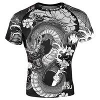Rashguard à manches courtes pour homme, entièrement imprimé, BJJ, fabricant OEM personnalisé, polyester, élasthanne, extensible dans les 4 sens, respirant de qualité supérieure
