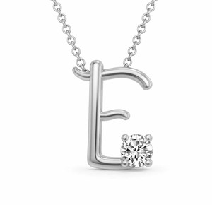 Collar con Colgante de Letra E con Diamantes Cultivados en Laboratorio de Corte Redondo Minimalista, Joyería de Oro Sólido de 10k/14k de Alta Gama en Oferta - Product Image 1