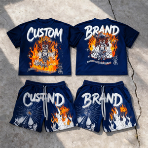 Ensemble short et t-shirt vintage surdimensionné pour homme avec logo personnalisé, délavé à l'acide, impression graphique DTG personnalisée, en coton, été - Product Image 1