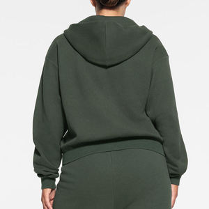 Custom Logo French Terry Streetwear Plain <b>Cropped</b> Full <b>Zip</b> <b>Up</b> Cotton Hoodie For Women's Sweatshirt women's hoodies - Product Image 2