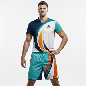 Ensemble d'uniformes de football à design évasé, imprimé par sublimation, respirant, séchage rapide, nom d'équipe personnalisé, services OEM, prix de vente direct usine - Product Image 4