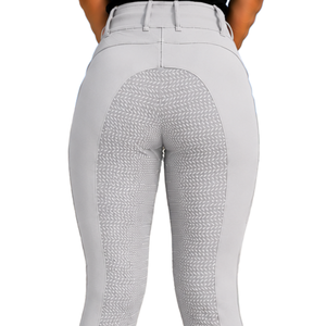 Leggings d'équitation taille haute gris clair pour femmes, extensibles, en tissu texturé avec poches avant - Product Image 4
