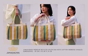 Sac à provisions en plastique recyclé écologique personnalisé Sac fourre-tout durable à rayures avec logo Sangle de couleur tissé en coton et nylon Cadeau de voyage - Product Image 6