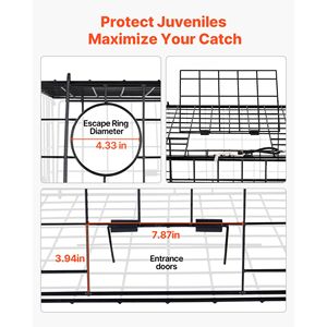 Paquete de 2 Trampas para Cangrejos Dungeness de Alta Resistencia, 24.4x24.4x11.8 Pulgadas, Malla de Alambre Recubierta de PVC Negro, Trampa de Acuicultura Stealth, 2 Unidades - Product Image 6