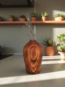 Stylish Handmade Modern Carved Wooden Floor Vase High Quality Decorative <b>Container</b> for Artistic Home Styling - Product Image 2