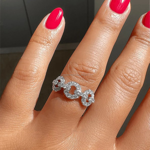 Iced Out Style Moissanite Diamond Cuban <b>Ring</b> Men’s Pave <b>Set</b> 925 Sterling <b>Silver</b> Chain Link Band Hip Hop Style Bling Jewelry - Product Image 2