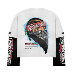 เสื้อยืดแขนยาวลายพรางผู้ชาย ผ้าฝ้าย 100% ออกแบบโลโก้ได้ ทรงบ็อกซี่ ผ้าสองชั้น ทรงหลวม สไตล์ลำลอง ผ้าเจอร์ซีย์ย้อมสีพื้น สำหรับพิมพ์ลาย - Product Image 3
