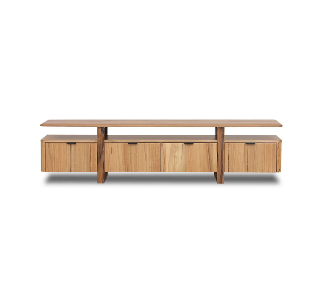 Modern Solid Teak Wood Long Dining TV Stand Upper Shelf Storage Cabinet Minimalist Media Console Bedroom Living Room Hotel