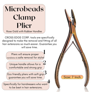 Rose Gold <b>Micro</b> Bead Hair <b>Extension</b> Pliers - Applicator & Remover Tool Kit with Stainless Steel for Salon Use - Product Image 3