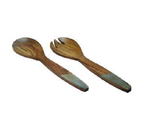 Ensemble d'ustensiles vintage en bois d'acacia et résine écologique, 2 pièces, best-seller, nouvelle arrivée, cuillère de service, artisanat de qualité indienne - Product Image 1