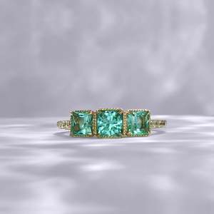 Three Stone Princess Cut Topaz Ring Bezel Setting Women's Engagement Classic Geometric Style - Product Image 3