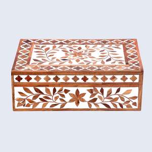 Caja de Almacenamiento Rectangular de Madera con Diseño Floral Incrustado para Joyería, Organizador de Cosméticos Navideños - Product Image 2