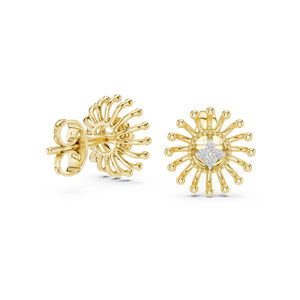 Boucles d'oreilles en or jaune 14 carats avec diamants de laboratoire ronds pour femmes |   Cadeau d'anniversaire |   Nouveau diamant cultivé - Product Image 2