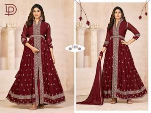 Luxe Winter Wear Sherwani Heavy Fox Georgette et Chiffon Dupatta Elaborate Jari Dori Broderie Indian Salwar Kameez Style - Product Image 3