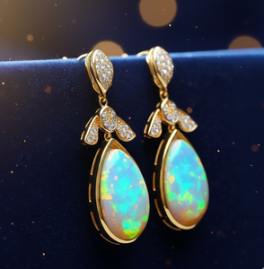 ต่างหูโอปอลหลายเม็ดประดับด้วยเพชรคิวบิกเซอร์โคเนีย เงินแท้ 925 ชุบทอง ยาว 6 นิ้ว เครื่องประดับสำหรับงานปาร์ตี้ - Product Image 3