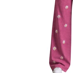 Jean en denim rose pour femme, coupe large, broderie florale, taille haute, ample, style streetwear décontracté, personnalisable OEM ODM, vente en gros - Product Image 3