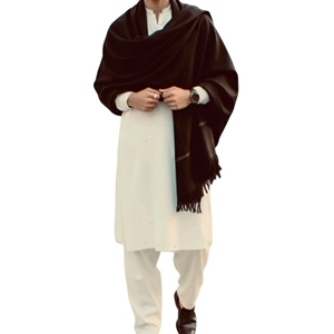 Men's White Cotton Kurta <b>Pajama</b> <b>Set</b> With <b>Black</b> Shawl Traditional Casual Wear India Pakistan Style Ankle-Length Regular Fit - Product Image 1