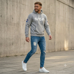Sweat à capuche personnalisé avec logo, gris, en coton French Terry, décontracté, avec poche kangourou, patch drapeau, doublure thermique, 370g, vêtements d'hiver pour homme - Product Image 3