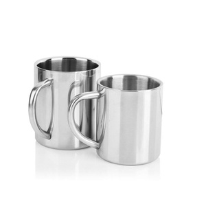 Mugs à café en acier inoxydable à paroi simple, élégants, finition polie miroir et métal mat. - Product Image 5