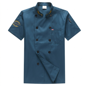 Veste de chef à manches courtes et col pour restaurant, café, boulangerie, serveur, barbier – Uniformes de travail en gros - Product Image 2