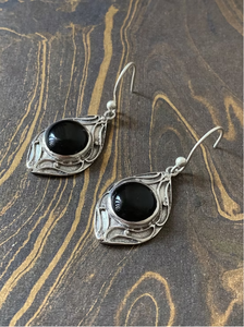 JAIPUR <b>SILVER</b> Black Onyx Round Minimalist <b>Drop</b> <b>Earrings</b> 925 Sterling <b>Silver</b> Unisex/Women's Wholesale Bulk Supply - Product Image 2