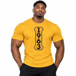 IOTA IPT I-1963 เสื้อยืดสีทองผู้ชายแขนสั้นคอกลมกราฟิกทีกรีกตัวอักษรพี่น้องกรีกเสื้อยืดลำลองมหาวิทยาลัย - Product Image 1