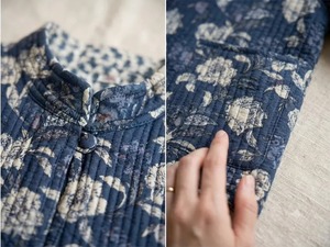 Indian Handmade <b>Knitted</b> Cotton Quilted Reversible <b>Animal</b> Print Three Quarter Sleeve Turn-down Collar Pullover Women's Jacket - Product Image 2