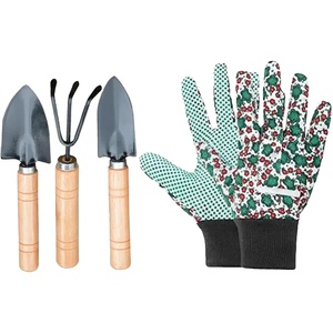 Gants de jardinage en coton imprimé fleuri pour femmes, tissu de forage de 10oz, paume à pois en PVC, gants de travail durables et confortables, vente en gros - Product Image 1