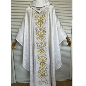 Venta al por mayor: Nueva colección 2026 de alta calidad, tela jacquard blanca con bordado dorado, casulla y túnica de obispo hechas a medida. - Product Image 4