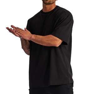 T-shirt en coton noir uni surdimensionné à lavage acide personnalisé en gros pour hommes 2026 - Product Image 6