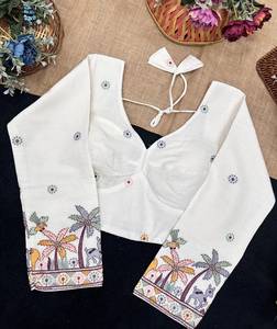 Blusa Bordada de Algodón Khadi para Mujer, Chaleco con Lentejuelas Florales, Corte Regular, para Bodas, Fiestas y Uso Casual - Product Image 1