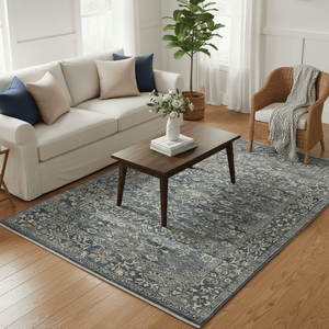 Hand Knotted Pure Wool Rug Blue Grey Ivory Traditional Floral Area Carpet for Living Room Lounge and Hotel Decor - Product Image 1