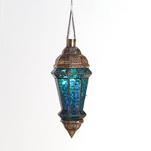 Arabic Metal Lantern With Blue Patterned Panels For Home Decoration - Product Image 2