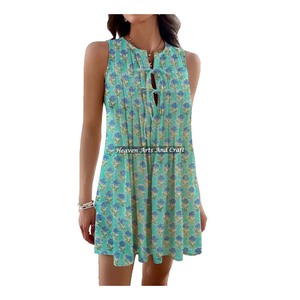 Vestido Boho para Mujer, Estampado en Bloques, Algodón, Diseño Gitano Hecho a Mano, Túnica de Algodón Transpirable, Ropa de India y Pakistán - Product Image 1