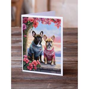 Bouledogue français lunatique deux coeurs A7 cartes de voeux paquet de 8 cartes de note vierges avec enveloppes taille 5x7 - Product Image 2